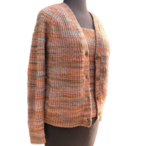 Ann Taylor Loft Spacedye Fuzzy Striped Sweater Cardigan And Tank Twinset - Picture 3 of 7